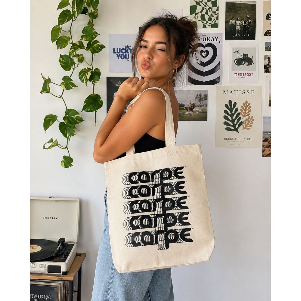 Beige Canvas Carpe Brand Tote NWT Book Bag Minimal School College